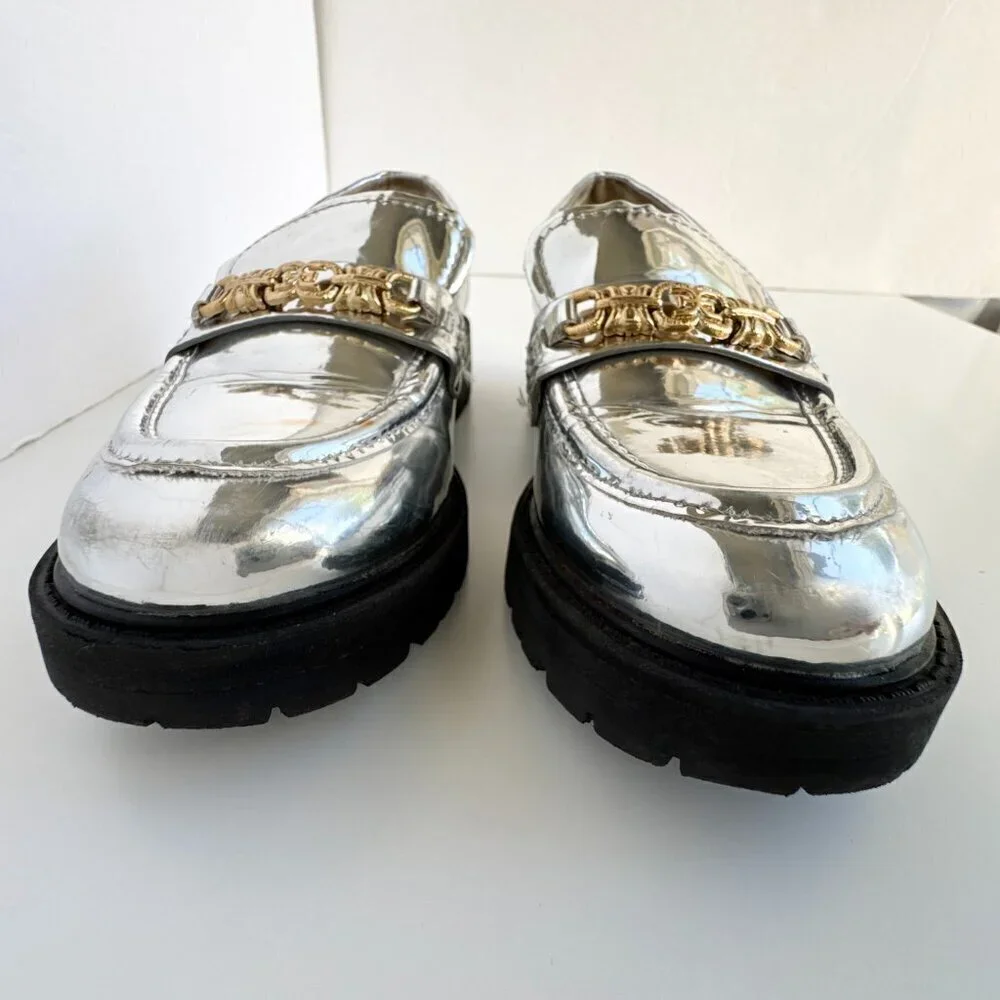 Sam Edelman Kids' Teo Platform Silver Metallic Loafer Lug Girls Size 13